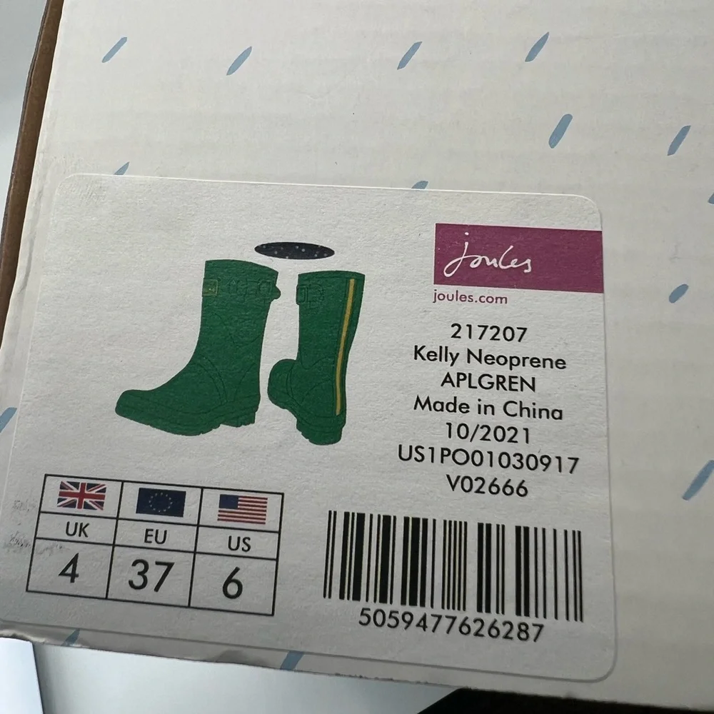 Joules Women's KELLY Neoprene Waterproof Welly Rain Boots Sz EU 37 US 6 Green - Picture 5 of 12